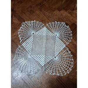 Vintage Handmade Crocheted Square-ish, Doily, Ivory, 11",